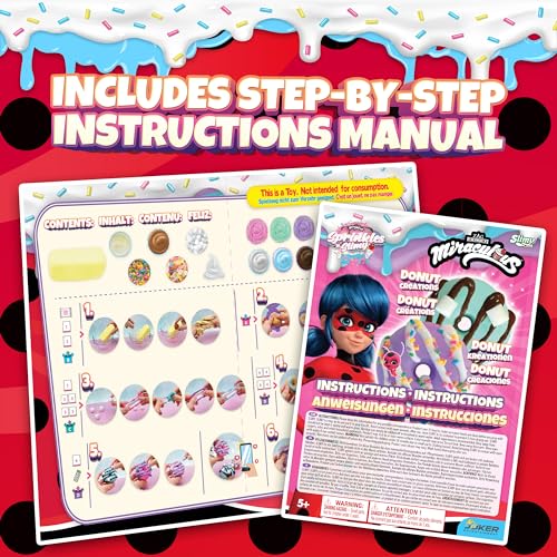 Miraculous Ladybug - Sprinkles n' Slimy Donuts - Kit de slime para niñas y niños, juguetes de juego de rol para niños con máquina de donas, slime y arcilla ligera, gránulos, confeti y malvavisco