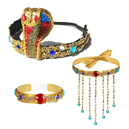 MIVAIUN 3 piezas Accesorios de Disfraz de Egipcio, Tocado de Egipcio, Collar de Borlas con Cuentas, Reina del Nilo, Cleopatra, Egipcia Accesorios de Disfraces Mujeres Niñas (3 piezas)