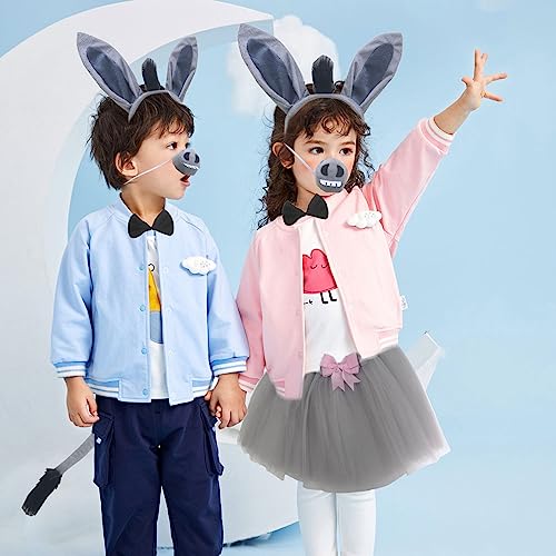 MIVAIUN 5 Piezas Disfraces de Burro Disfraces de Animales para Niños Cosplay Orejas de Burro Cola de Burro Pajarita Nariz de Burro Tutú Accesorios de Maquillaje para Fiesta Cumpleaños (5 Piezas)