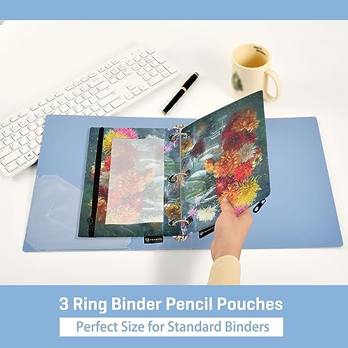 Mnsruu Wine and Dahlias Flowers Floral 3 Ring Binder Pencil Pouches with Zipper Clear Window Stationery Bag for Storing School Office Supplies, 2 Pack, multicolor, Talla única, Estuche de belleza