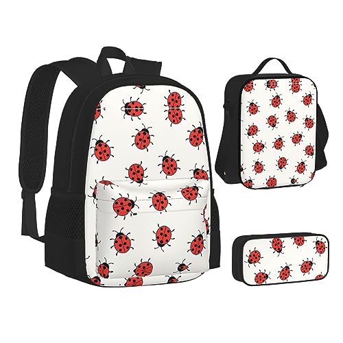 Mochila de bolsillo cruzada, bolsa de almuerzo y bolígrafo, resistente, duradera, moderna y ligera, patrón de mariquitas infinito moteado, Black, Talla única