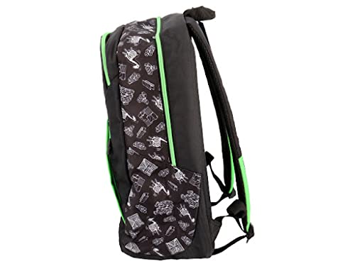 Mochila escolar compatible con las Fuerzas Victory Royale negro verde equipada redonda + estuche ovalado cremallera + Diario + regalo 7 bolígrafos disparos borrables con llavero de juego cubo