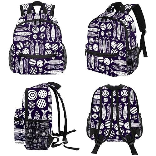 Mochila escolar con fondo de sardinas para niños y niñas, jardín de infantes, aperitivos, guardería, escuela, Multicolor, 10x4x12 in