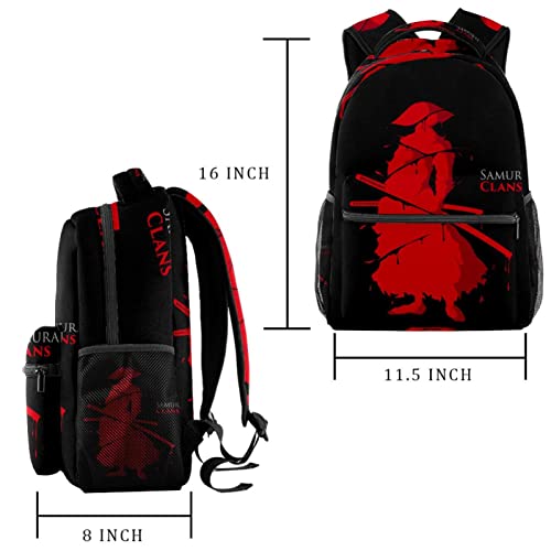 Mochila escolar de 16 pulgadas para niñas, niños, adolescentes, adultos, con compartimento para laptop y muchos bolsillos, bolsa de viaje de trabajo, ligera, multicolor, rojo, japonés, clanes