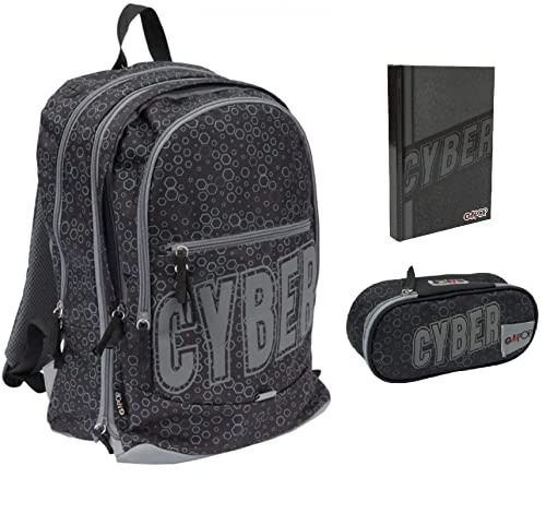 Mochila Escolar GOPOP Cyber Go extensible Juegos Preciosos + Estuche ovalado + Diario + Regalo 7 Bolígrafos Disparados Borrables con Llavero Juego Cubo