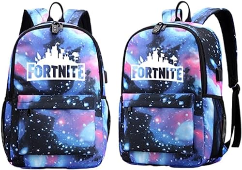 Mochila escolar luminosa para niños y niñas, puerto de carga USB, bloqueo antirrobo, bolsas escolares con bolsa para lápices, para escuela, viajes al aire libre, Azul estrellado, 48 x 29x 17 cm/18.9 x