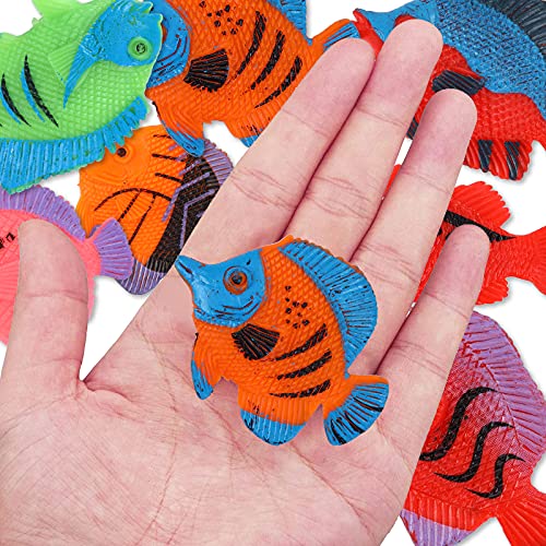 Molain Juguetes de peces tropicales, 12 piezas de mini peces tropicales recuerdos de fiesta juguetes de peces de plástico para niños, niñas, niños, multicolor, 2 x 1.5 pulgadas / 3.8 x 5 cm