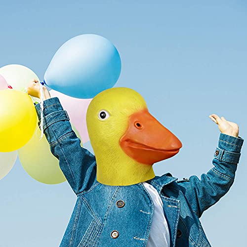 MOLEZU Máscara de pato amarillo, cubierta de cabeza, máscara de látex, máscara de Halloween, máscara de carnaval, fiesta, máscara con caja de regalo