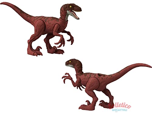 Mondo Jurassic Dominion - Dinosaurio animal feroz Velociraptor - Dinosaurio juguete articulado de 18 cm - Dinosaurios para niños de batalla HDX31 pack bestial - Multicolor