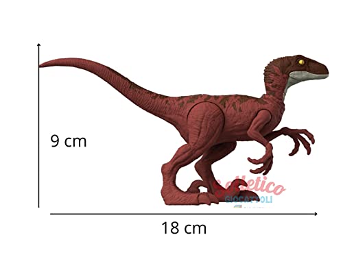 Mondo Jurassic Dominion - Dinosaurio animal feroz Velociraptor - Dinosaurio juguete articulado de 18 cm - Dinosaurios para niños de batalla HDX31 pack bestial - Multicolor