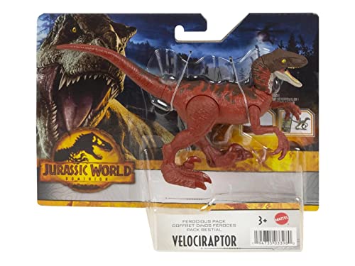 Mondo Jurassic Dominion - Dinosaurio animal feroz Velociraptor - Dinosaurio juguete articulado de 18 cm - Dinosaurios para niños de batalla HDX31 pack bestial - Multicolor