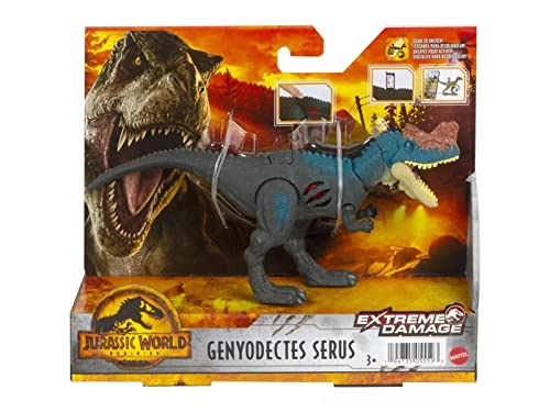 Mondo Jurassic Dominion - Dinosaurio de daño extremo "Genyodectes Serus" - Dinosaurio de juguete articulado de 18 cm - Dinosaurios para niños con daño de batalla HGP80- Multicolor