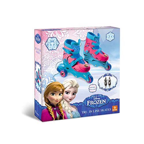 Mondo Toys – Disney Frozen – 3 en línea Skates – Patines de Doble función Ajustables – Ruedas de PVC – Roller niño/niña – Talla S/M 29/32 – 28299