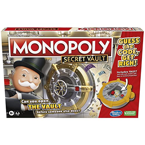 MONOPOLY Secret Vault - Juego de mesa para niños de 8 años en adelante, juego de mesa familiar para 2 a 6 jugadores, incluye bóveda