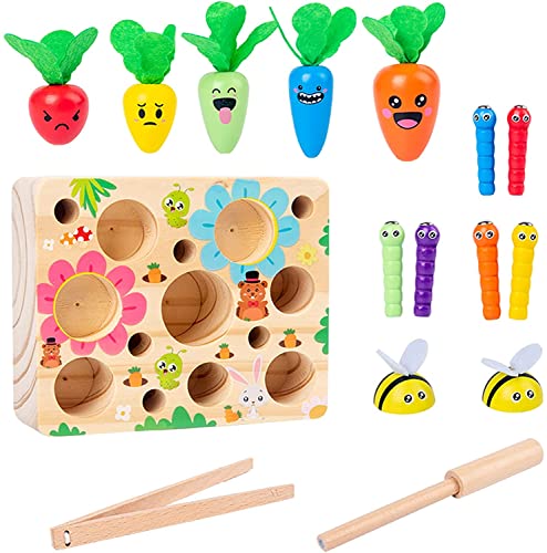 Montessori Juguetes Niños Aprendizaje,Juguetes de Madera Rompecabezas Zanahorias Clasificación Juego de Pesca Juguetes Educativos Niños Juguetes Educativos Regalo para niños Juguetes Montessori 1 Años