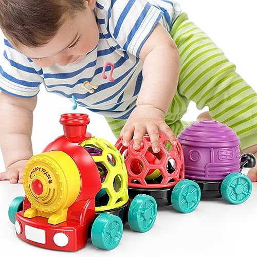 MOONTOY Juguetes Bebes 6-12 Meses Coche Bebe Tren Juguete Sonajero Bebe Juguetes Niños 1 Año Educativos Juego Regalo Bebe 7 8 9 10 18 Meses Niño Niña