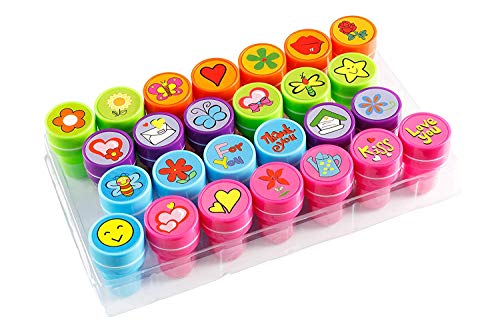 Moore: PREMIUM 26 piezas Auto entintado Flor Estampadores de plástico, sellos de tinta de naturaleza brillante multi color, artesanía de bricolaje para niños, regalos de fiesta, sellos de maestros