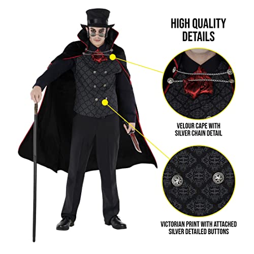 Morph Costumes Disfraz Jack El Destripador Adulto, Disfraz Dracula Adulto, Disfraz Vampiro Hombre, Disfraz Asesino Adulto, Disfraz Victoriano Hombre, Disfraz Hallowen Hombre Talla L