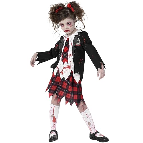 Morph Disfraz Colegiala Zombie Niña, Disfraz Zombie Niña, Disfraz Niña Zombie Halloween, Disfraz Zombi Niña, Disfraz Miedo Niña, Disfraz Zombie Colegiala Niña, Disfraz Halloween Niña Zombie Talla M