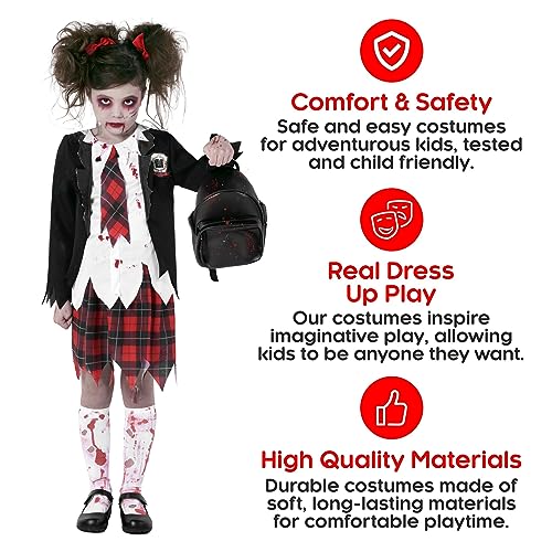 Morph Disfraz Colegiala Zombie Niña, Disfraz Zombie Niña, Disfraz Niña Zombie Halloween, Disfraz Zombi Niña, Disfraz Miedo Niña, Disfraz Zombie Colegiala Niña, Disfraz Halloween Niña Zombie Talla M