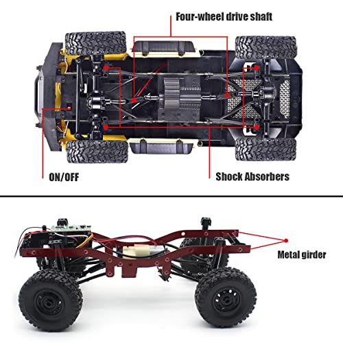 Mostop Camión teledirigido 1:16, escala completa 4WD Off-Road RC Camión, RC Car con 2 baterías y control de dirección de ritmo, modelo de velocidad de elevación, juguete adecuado para niños