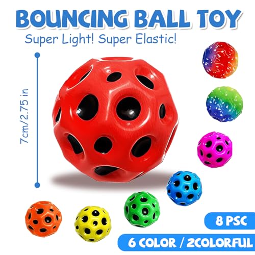 MQVXT Astro Jump Ball,8 Piezas Moon Ball,Space Ball,7 cm Bouncing Ball Toy,Fácil de Agarrary Atrapasueños,para Juegos de Fiesta,Entrenamiento Deportivo,Colored Elastic Ball for Kids Gift