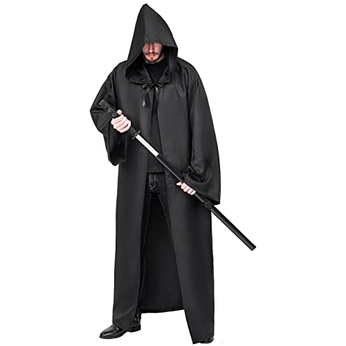 Myir JUN Capa con Capucha de Halloween para Hombre, Disfraz de Caballero para Adulto Carnaval Medieval Traje Ropa Cosplay (S, Negro)