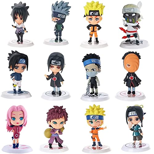 N-aruto Figures, 12 Piezas Ninja Figuras Decoración de Tartas Mini Figura Decoraciones Cake Topper Decoración de Cumpleaños para Niños Cumpleaños Pastel Decoración Suministros para Baby Shower