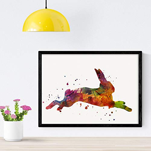 Nacnic Poster de Conejo estilo acuarela. Láminas de animales con estilo acuarela para decoración de interiores. Tamaño A4