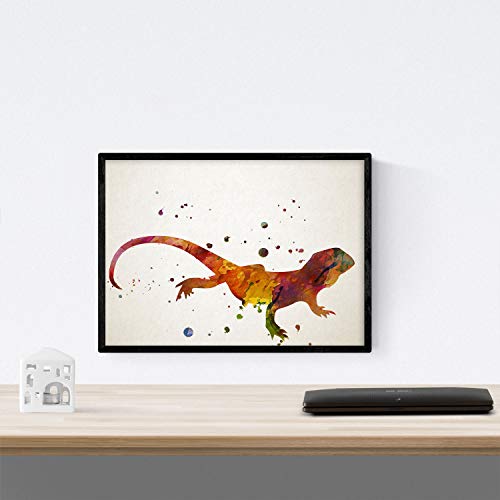 Nacnic Poster de Lagarto estilo acuarela. Láminas de animales con estilo acuarela para decoración de interiores. Tamaño A4