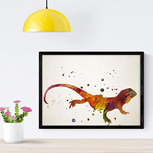 Nacnic Poster de Lagarto estilo acuarela. Láminas de animales con estilo acuarela para decoración de interiores. Tamaño A4