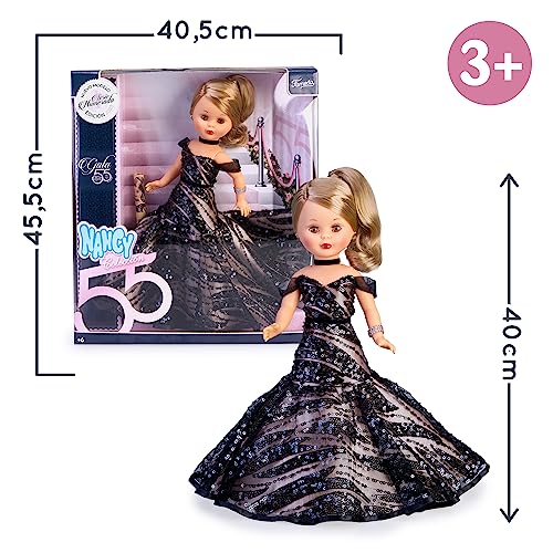 Nancy Colección - Muñeca 55 Aniversario Gala, edición Limitada, muñeca con Vestido de Gala Negro, Pelo Rubio en coleta, con Detalles Brillantes, para coleccionistas, Famosa (NAC53000)