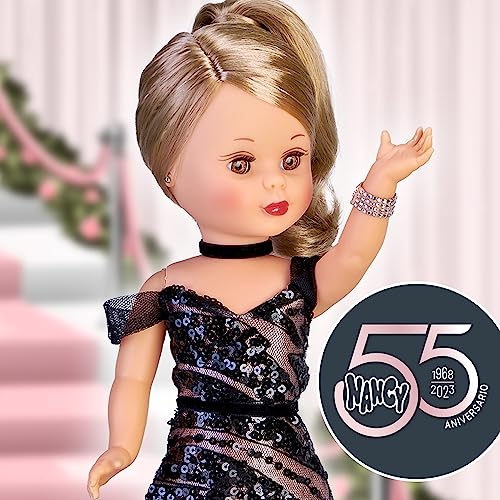 Nancy Colección - Muñeca 55 Aniversario Gala, edición Limitada, muñeca con Vestido de Gala Negro, Pelo Rubio en coleta, con Detalles Brillantes, para coleccionistas, Famosa (NAC53000)