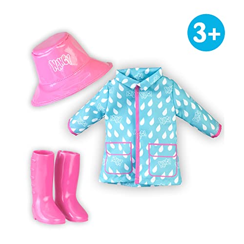 Nancy - Un look de lluvia, Set de ropita para muñecas fashion con complementos y ropa, sombrero, botas y chubasquero a juego de colores rosa y azul, para niños y niñas desde 3 años, Famosa (NAC29000)