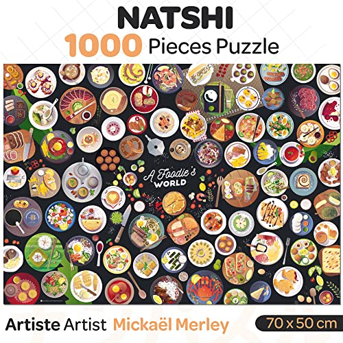 Natshi - A Foodie's World – Puzzle de 1000 Piezas Adultos – 70 x 50 cm – Planos del mundo – con póster y bolsa extraíble – Piezas estampadas y mate – Juego de juguete Regalo Cumpleaños Navidad – PZ001