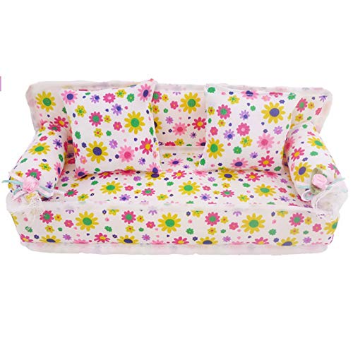 NCONCO 8 accesorios de muebles de princesa para niños, 1 juego de tocador + 1 juego de sofá + 1 juego de cama + 5 ganchos para muñeca Barbie