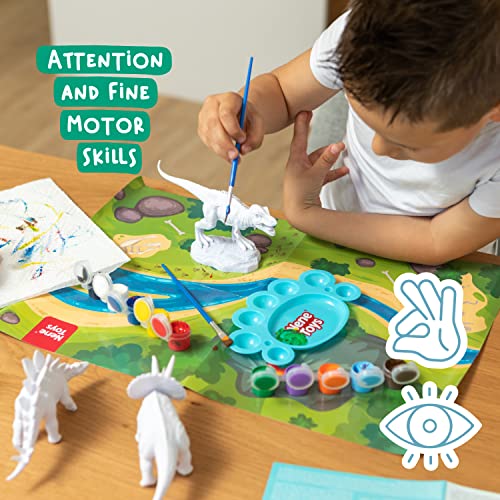 Nene Toys Kit de Colorear Dinosaurios para Niños de 3-7 años [Los Reyes] – Juguete de Manualidades Educativo Preescolar con 4 Dinosaurios, 10 Pinturas, 2 Pinceles, Poster y Playmat – Juego para Pintar