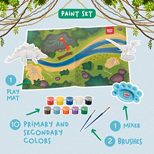 Nene Toys Kit de Colorear Dinosaurios para Niños de 3-7 años [Los Reyes] – Juguete de Manualidades Educativo Preescolar con 4 Dinosaurios, 10 Pinturas, 2 Pinceles, Poster y Playmat – Juego para Pintar