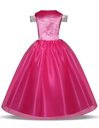 New front Disfraz de Bella Durmiente Vestido de Princesa Aurora Rosa Traje y Accesorio Cosplay de Fiesta Navidad Cumpleaños Halloween Carnaval 3-10 años (Rosa, 120)