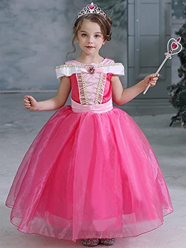 New front Disfraz de Bella Durmiente Vestido de Princesa Aurora Rosa Traje y Accesorio Cosplay de Fiesta Navidad Cumpleaños Halloween Carnaval 3-10 años (Rosa, 120)