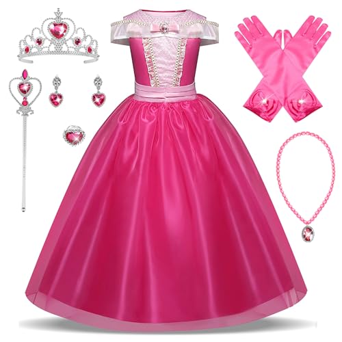 New front Disfraz de Bella Durmiente Vestido de Princesa Aurora Rosa Traje y Accesorio Cosplay de Fiesta Navidad Cumpleaños Halloween Carnaval 3-10 años (Rosa, 120)