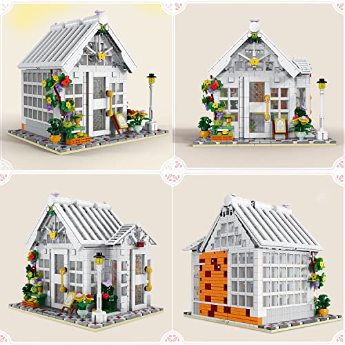 NEWRICE Juego de construcción de Casas de Flores con luz LED,Modelo de Tienda de Flores de la Ciudad,Juguete de Bloques de construcción (1593 Piezas)