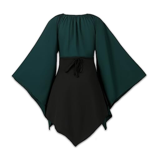 NFAOEGJ Vestido medieval con mangas de trompeta para mujer, vestido tradicional irlandés, vestido retro gótico renacentista, vestido de cosplay victoriano para Halloween, carnaval (verde, 3XL)