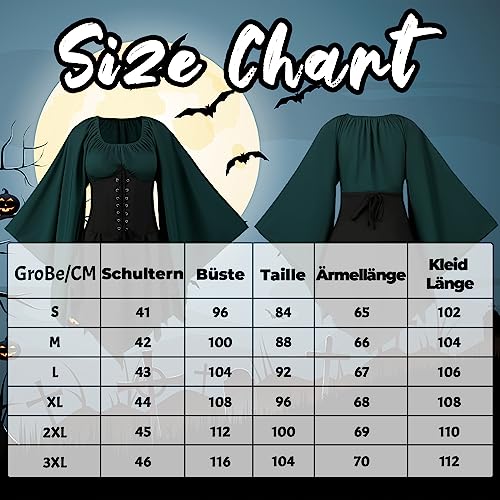 NFAOEGJ Vestido medieval con mangas de trompeta para mujer, vestido tradicional irlandés, vestido retro gótico renacentista, vestido de cosplay victoriano para Halloween, carnaval (verde, 3XL)