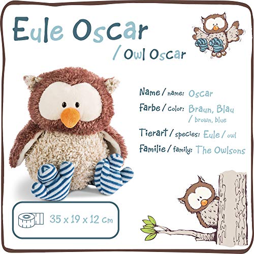 NICI- Peluche búho Oscar con Cabeza giratoria, 35cm, Rayas, Color marrón/Azul (46092)