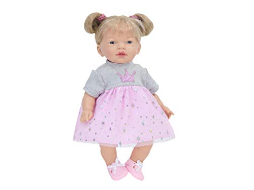 Nines Artesanals d'Onil MINITITA Elsa, muñeca de Cuerpo blandito. Mide 40cm con Vestido de Tul con Brillantes y Estrellas. Incluye, un Peine, Chupete con Cadena y Pijama.