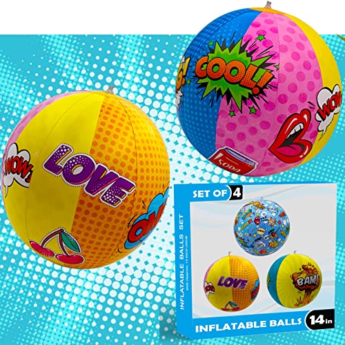 NINOSTAR Pop-Art - Juego de 3 pelotas de playa inflables de cómics, tamaño de 14 pulgadas, flotadores de piscina para decoración de fiesta de verano, divertidos flotadores de agua, juego de 3