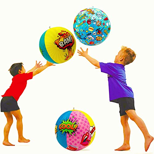 NINOSTAR Pop-Art - Juego de 3 pelotas de playa inflables de cómics, tamaño de 14 pulgadas, flotadores de piscina para decoración de fiesta de verano, divertidos flotadores de agua, juego de 3