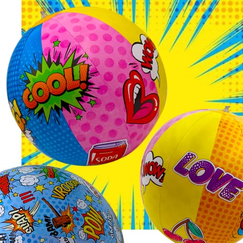 NINOSTAR Pop-Art - Juego de 3 pelotas de playa inflables de cómics, tamaño de 14 pulgadas, flotadores de piscina para decoración de fiesta de verano, divertidos flotadores de agua, juego de 3