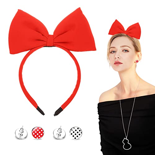 NITAIUN Juego de diadema de lazo rojo súper grande, diadema de lazo grande, accesorios para la cabeza con 2 pares de aretes para mujeres y niñas, cumpleaños, fiesta de Navidad y cosplay (3 piezas)